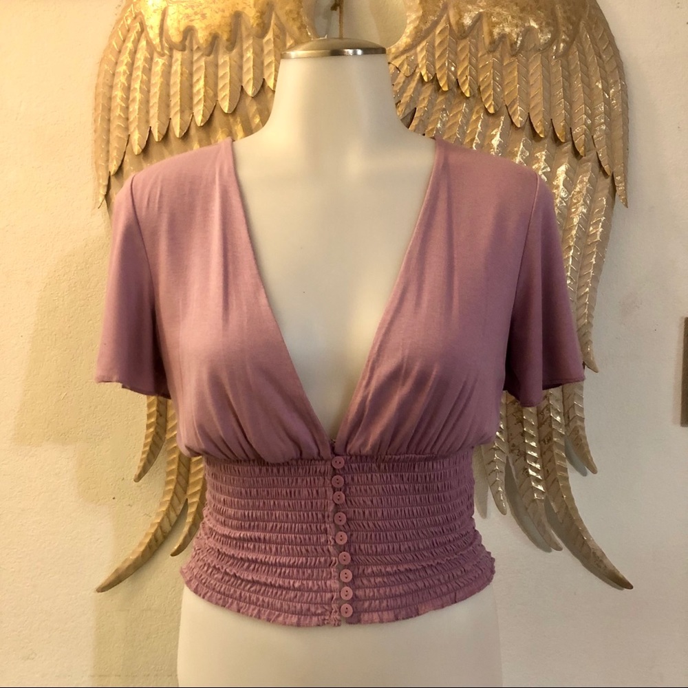 Lilac Smocked Button-Front Top - Picture 5 of 10